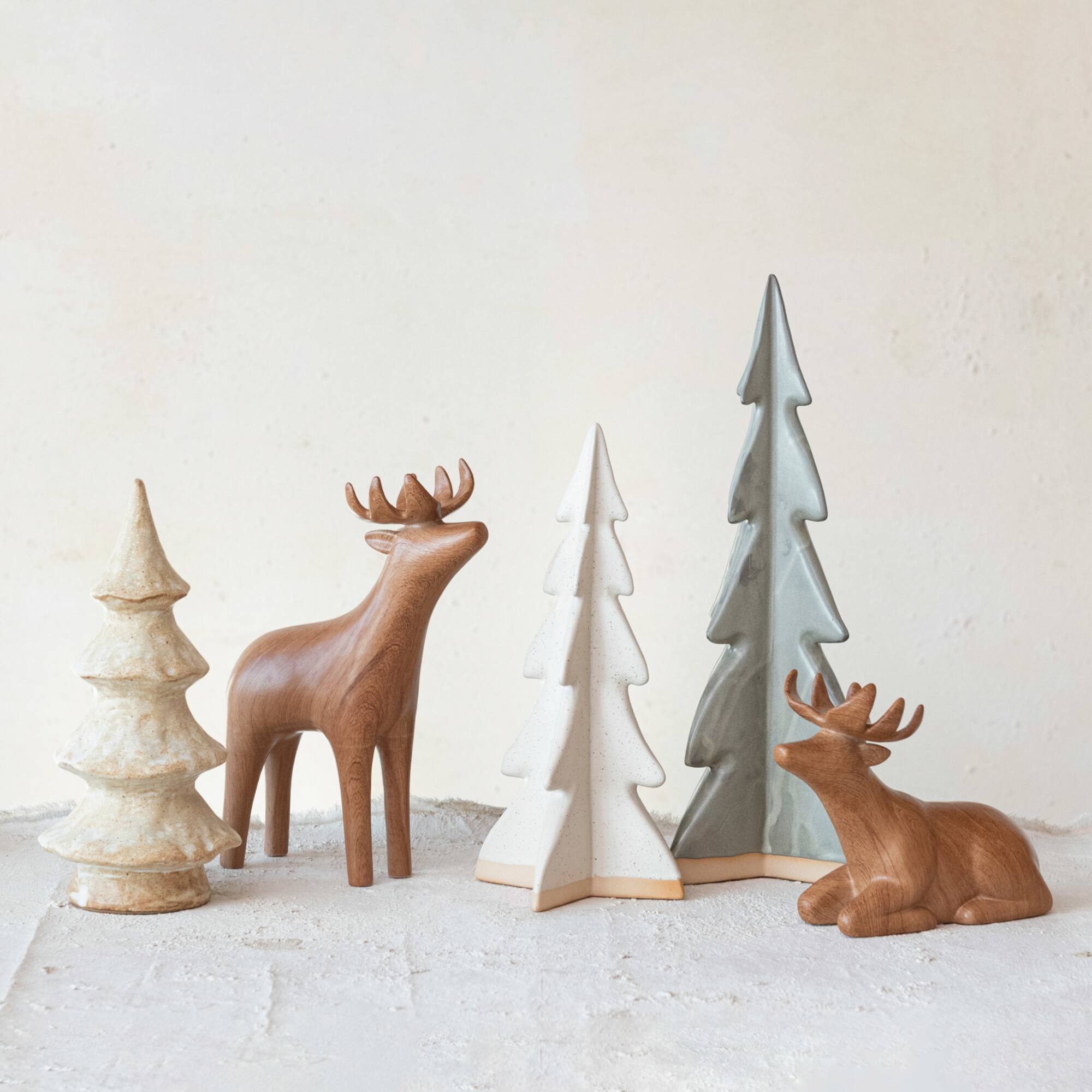 Hello Honey® 9.75" Brown Woodgrain Stoneware Standing Deer Décor Accent